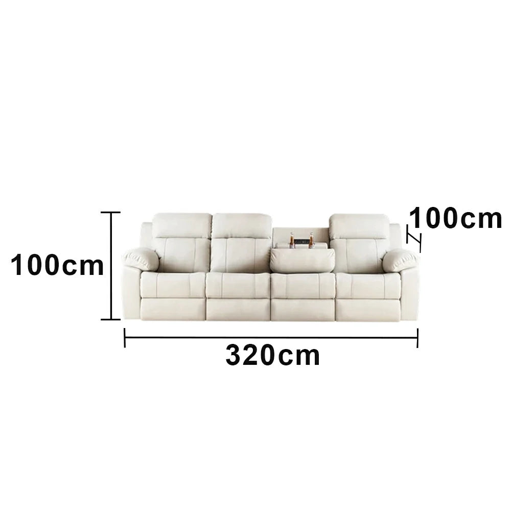 LUXORA 280/320cm 4-Seater Electric Recliner Sofa Wide-Angle Adjustment Premium Imported Leather 7D Fibre Comfort Support with Centre Backrest Console Table - Beige