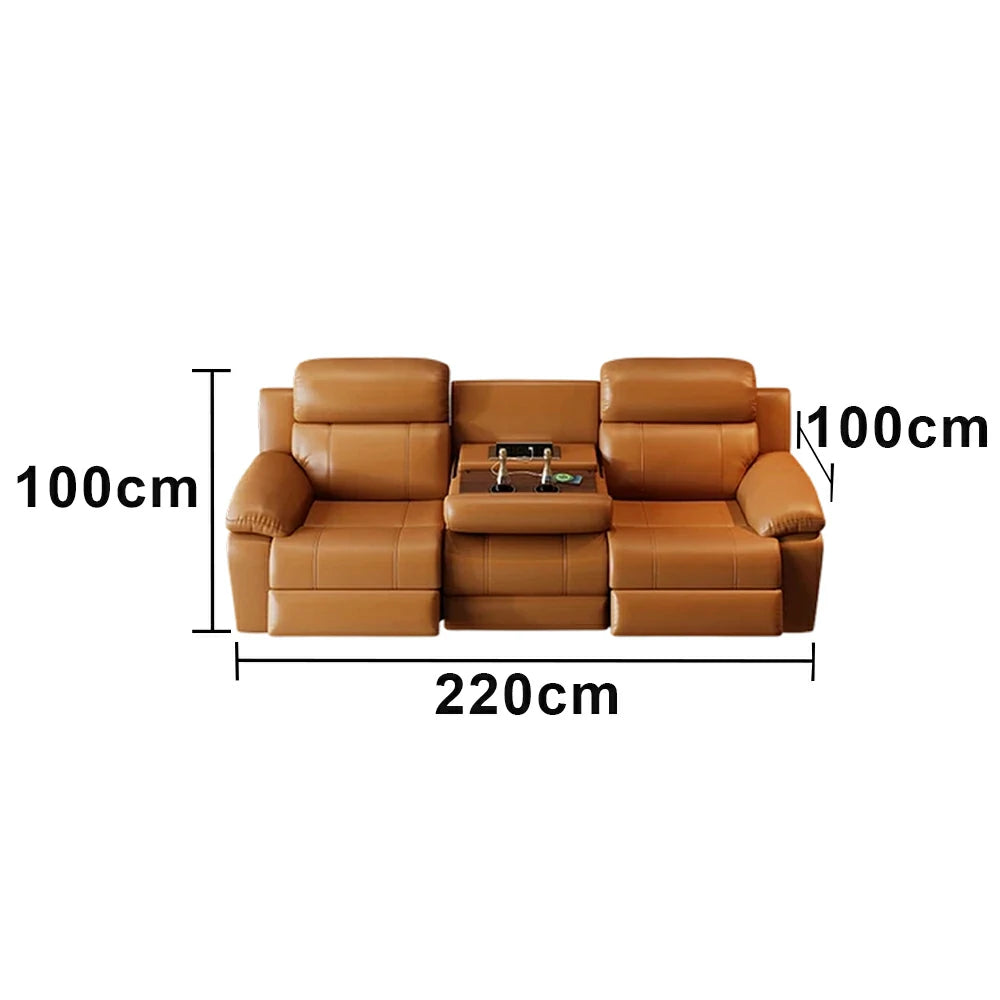 LUXORA 220/250cm 3-Seater Electric Recliner Sofa Wide-Angle Adjustment Premium Imported Leather 7D Fibre Comfort Support with Centre Backrest Console Table - Brown