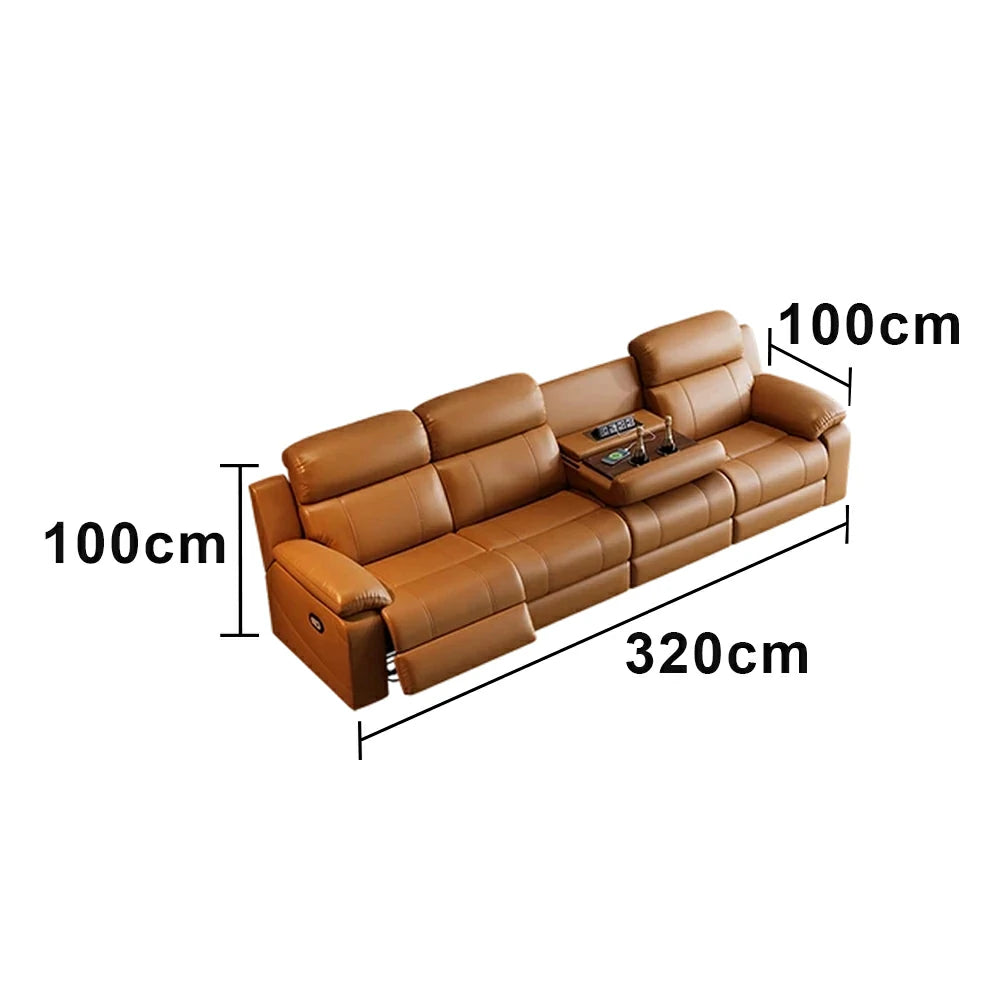 LUXORA 280/320cm 4-Seater Electric Recliner Sofa Wide-Angle Adjustment Premium Imported Leather 7D Fibre Comfort Support with Centre Backrest Console Table - Brown