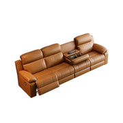 LUXORA 280/320cm 4-Seater Electric Recliner Sofa Wide-Angle Adjustment Premium Imported Leather 7D Fibre Comfort Support with Centre Backrest Console Table - Brown