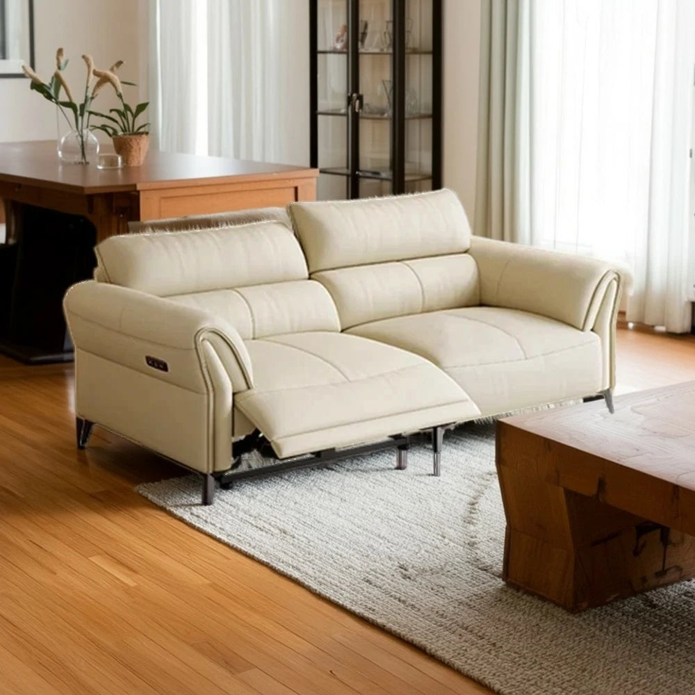LUXORA 166/186cm Electric Recliner Sofa 2-Seater Full Electric Wide-Angle Adjustment Top-Grain Leather Comfort Design - Beige