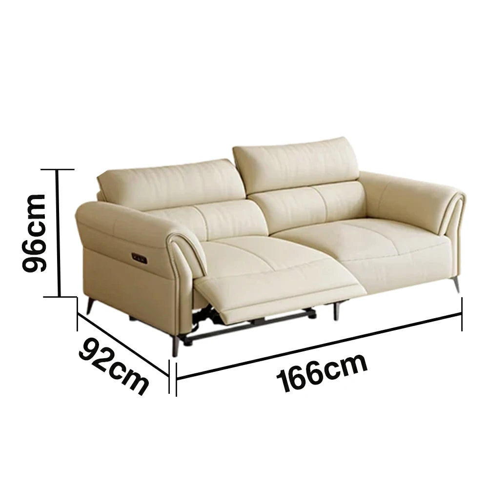 LUXORA 166/186cm Electric Recliner Sofa 2-Seater Full Electric Wide-Angle Adjustment Top-Grain Leather Comfort Design - Beige