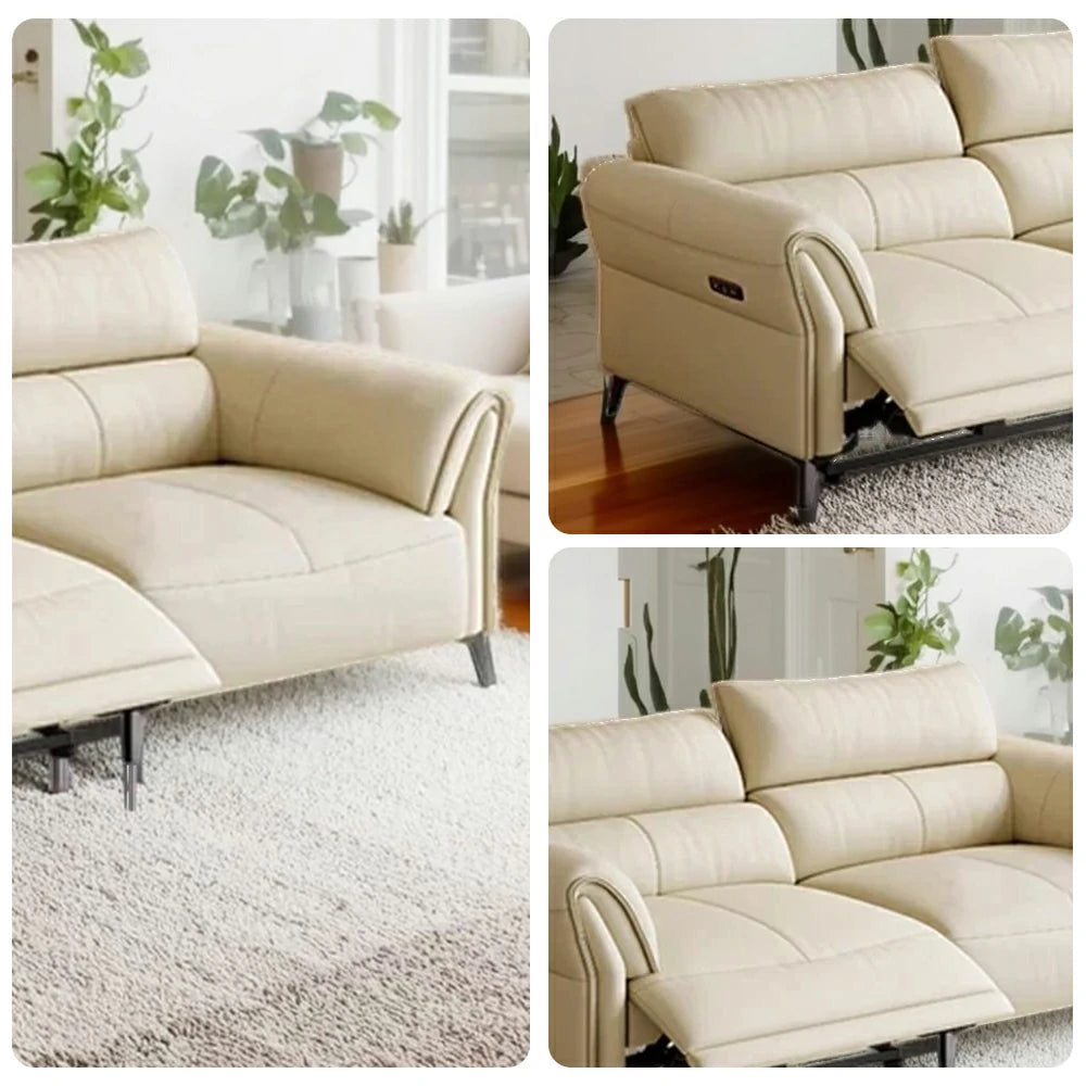 LUXORA 166/186cm Electric Recliner Sofa 2-Seater Full Electric Wide-Angle Adjustment Top-Grain Leather Comfort Design - Beige
