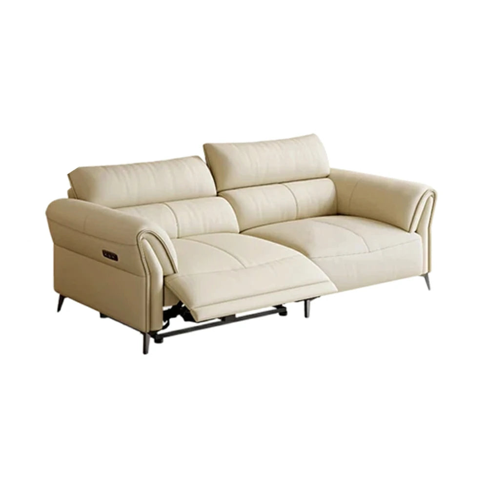 LUXORA 166/186cm Electric Recliner Sofa 2-Seater Full Electric Wide-Angle Adjustment Top-Grain Leather Comfort Design - Beige