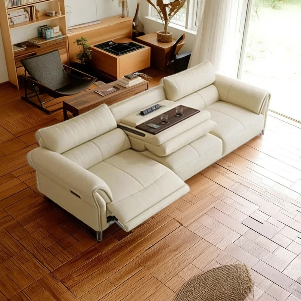 LUXORA 226/256cm Electric Recliner Sofa 3-Seater Dual Side Power Center Console Backrest Top-Grain Leather Comfort Design - Beige
