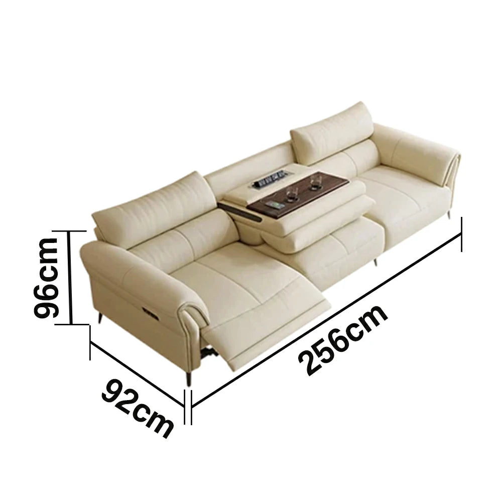LUXORA 226/256cm Electric Recliner Sofa 3-Seater Dual Side Power Center Console Backrest Top-Grain Leather Comfort Design - Beige
