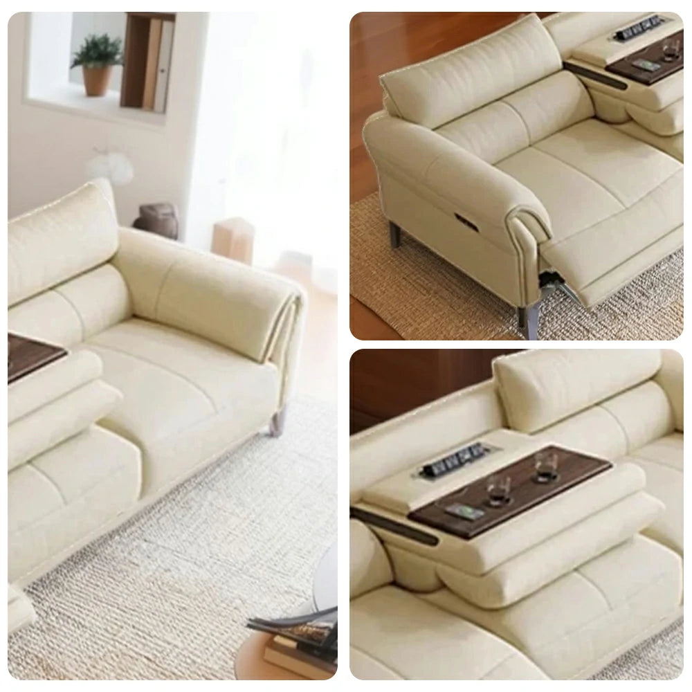LUXORA 226/256cm Electric Recliner Sofa 3-Seater Dual Side Power Center Console Backrest Top-Grain Leather Comfort Design - Beige