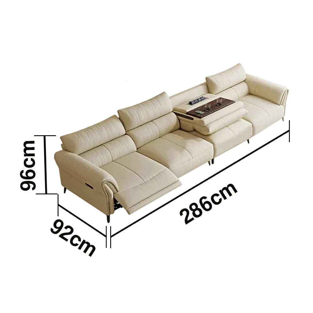 LUXORA 286/326cm Electric Recliner Sofa 4-Seater Side Power Seats Center Power Console Top-Grain Leather Comfort Design - Beige