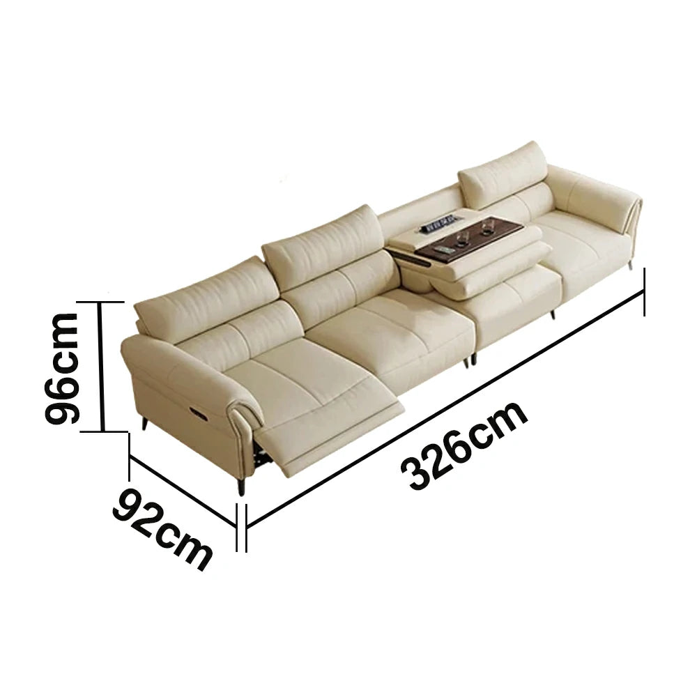 LUXORA 286/326cm Electric Recliner Sofa 4-Seater Side Power Seats Center Power Console Top-Grain Leather Comfort Design - Beige