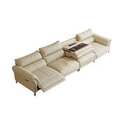 LUXORA 286/326cm Electric Recliner Sofa 4-Seater Side Power Seats Center Power Console Top-Grain Leather Comfort Design - Beige