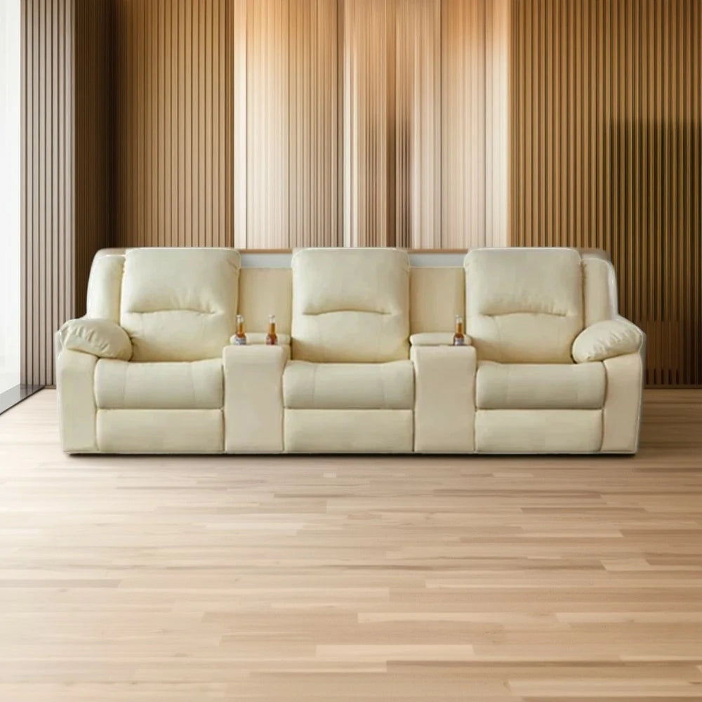 LUXORA 280/310cm Full Electric Recliner Sofa 3-Seater with Dual Storage Consoles Home Theatre Comfort Design - Beige