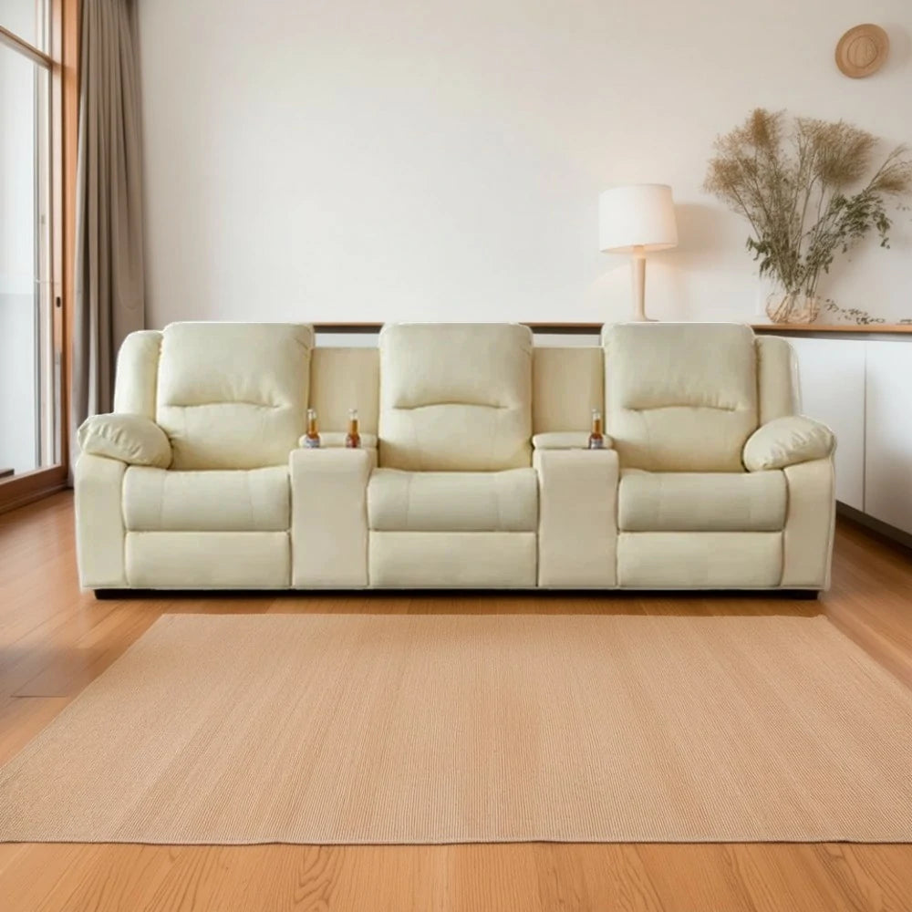 LUXORA 280/310cm Full Electric Recliner Sofa 3-Seater with Dual Storage Consoles Home Theatre Comfort Design - Beige