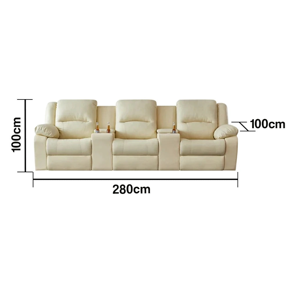 LUXORA 280/310cm Full Electric Recliner Sofa 3-Seater with Dual Storage Consoles Home Theatre Comfort Design - Beige