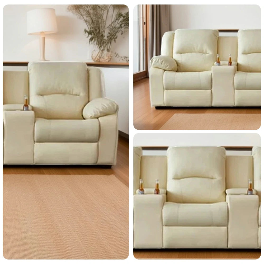 LUXORA 280/310cm Full Electric Recliner Sofa 3-Seater with Dual Storage Consoles Home Theatre Comfort Design - Beige