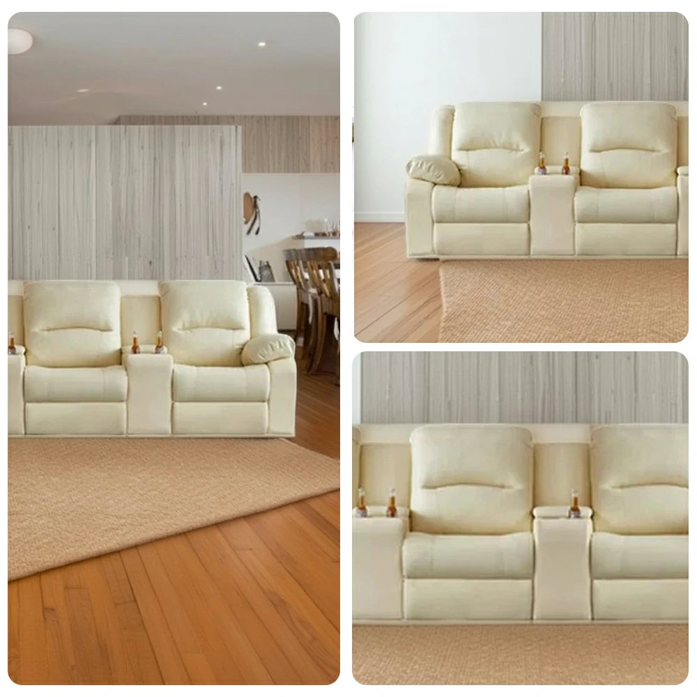 LUXORA 370/410cm Full Electric Recliner Sofa 4-Seater with Triple Storage Consoles Home Theatre Comfort Seating - Beige
