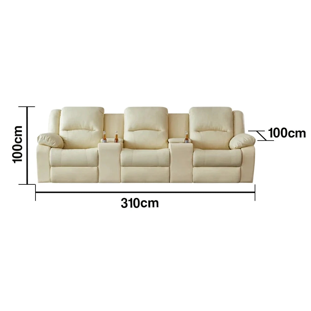 LUXORA 280/310cm Full Electric Recliner Sofa 3-Seater with Dual Storage Consoles Home Theatre Comfort Design - Beige