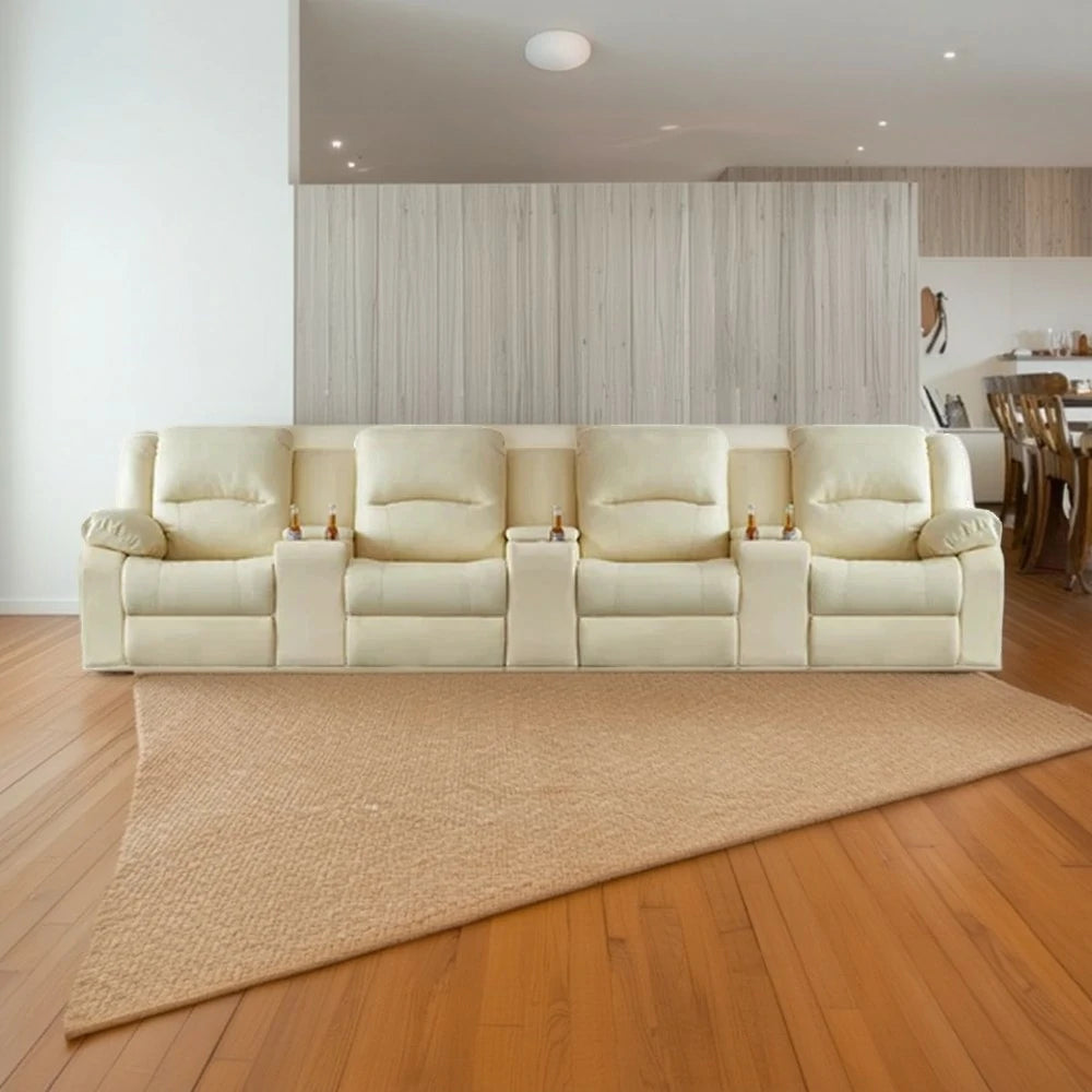 LUXORA 370/410cm Full Electric Recliner Sofa 4-Seater with Triple Storage Consoles Home Theatre Comfort Seating - Beige