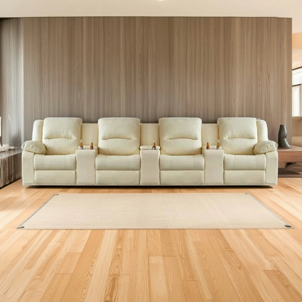 LUXORA 370/410cm Full Electric Recliner Sofa 4-Seater with Triple Storage Consoles Home Theatre Comfort Seating - Beige