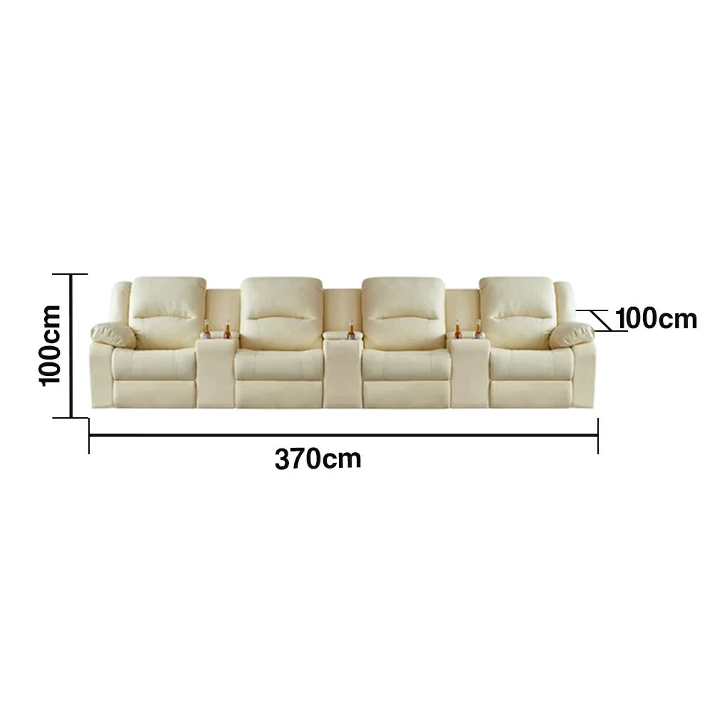 LUXORA 370/410cm Full Electric Recliner Sofa 4-Seater with Triple Storage Consoles Home Theatre Comfort Seating - Beige