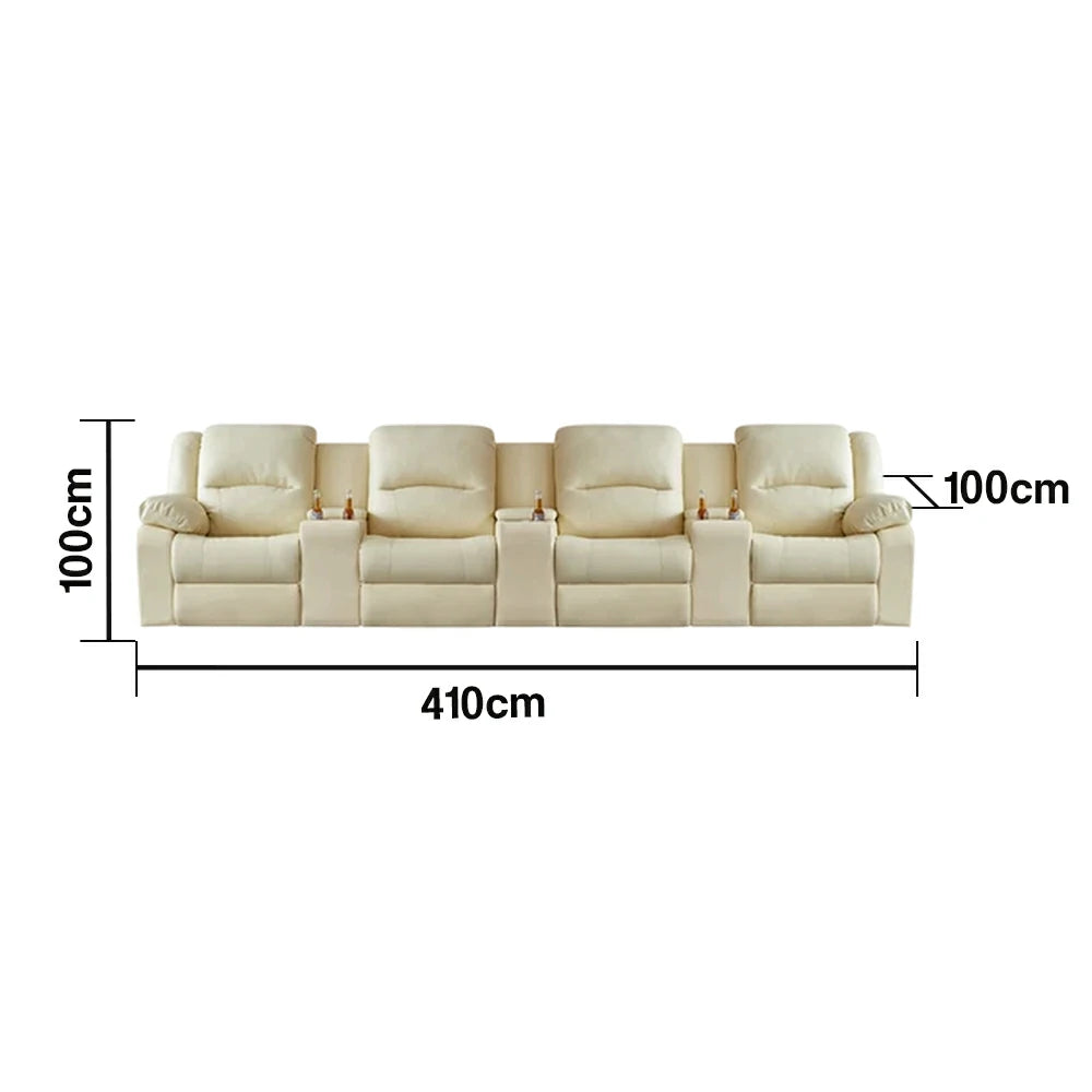 LUXORA 370/410cm Full Electric Recliner Sofa 4-Seater with Triple Storage Consoles Home Theatre Comfort Seating - Beige
