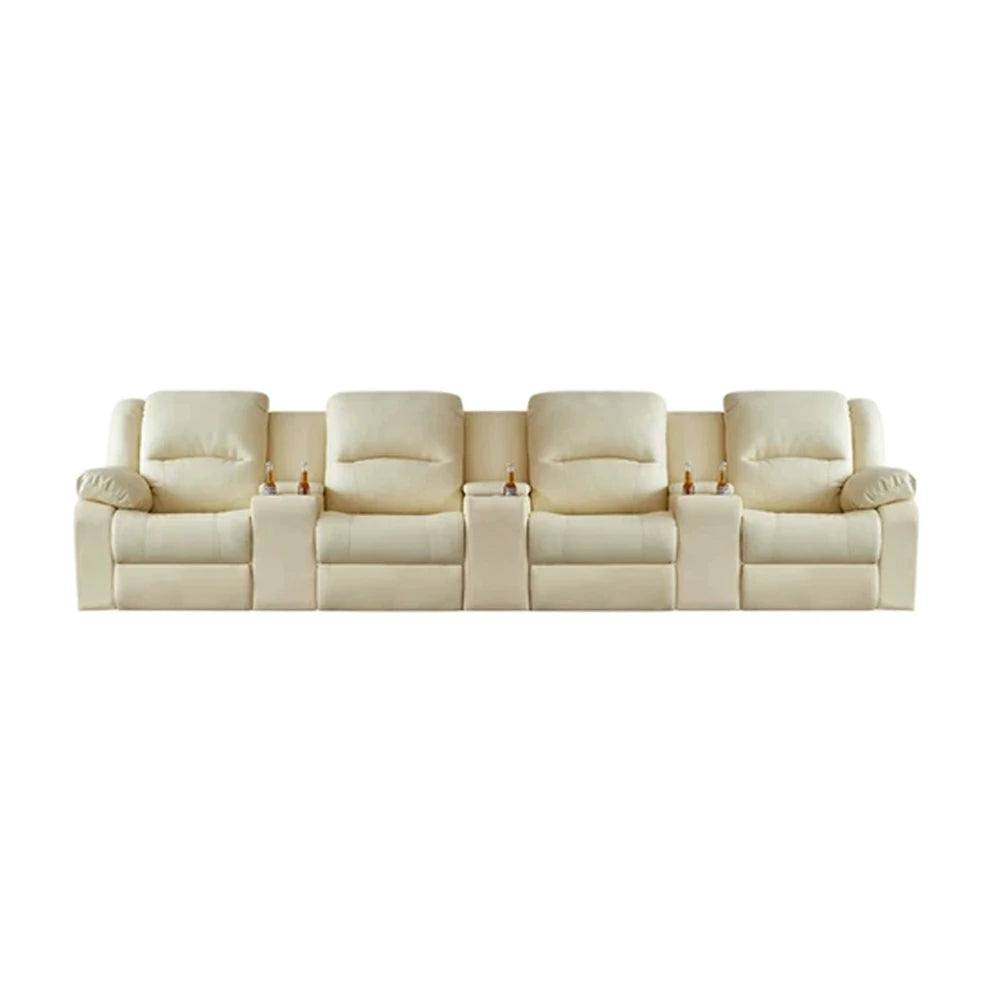 LUXORA 370/410cm Full Electric Recliner Sofa 4-Seater with Triple Storage Consoles Home Theatre Comfort Seating - Beige