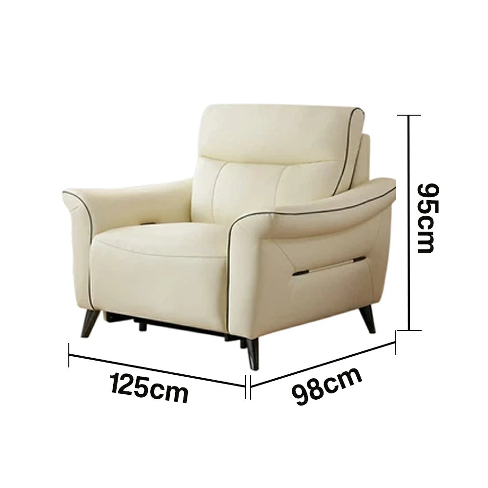 LUXORA 125/200cm Electric Recliner Armchair Top-Grain Leather 55D High-Resilience Foam Comfort Design - Beige