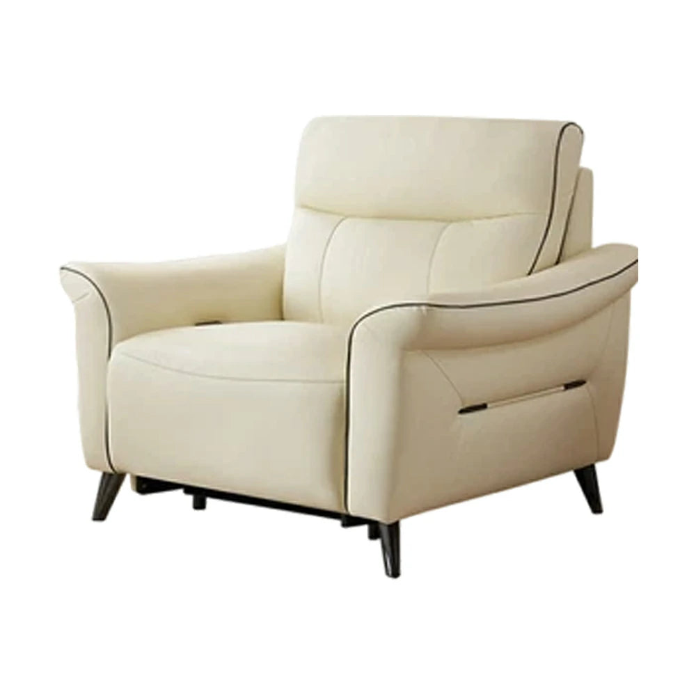 LUXORA 125/200cm Electric Recliner Armchair Top-Grain Leather 55D High-Resilience Foam Comfort Design - Beige
