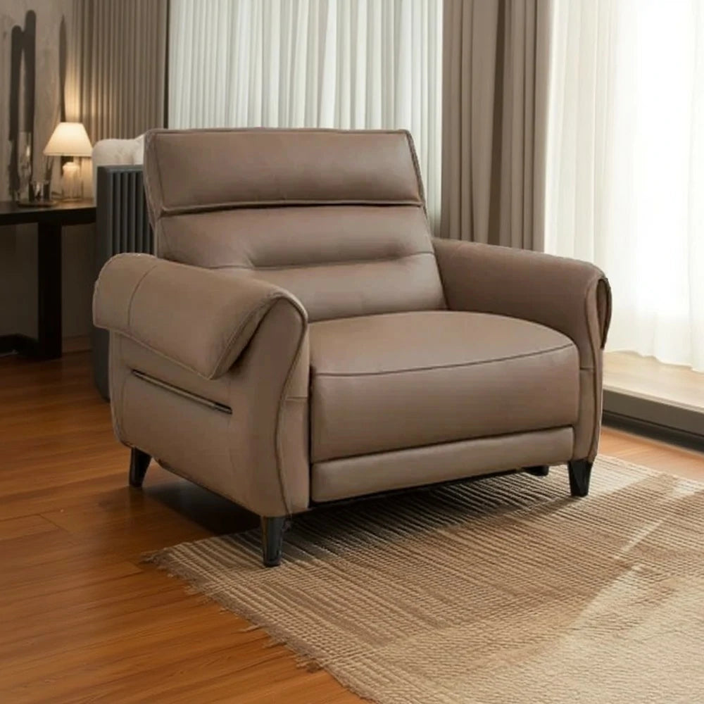 LUXORA 121/196cm Electric Recliner Armchair Flagship Edition Top-Grain Leather 55D High-Resilience Foam Comfort Design - Brown