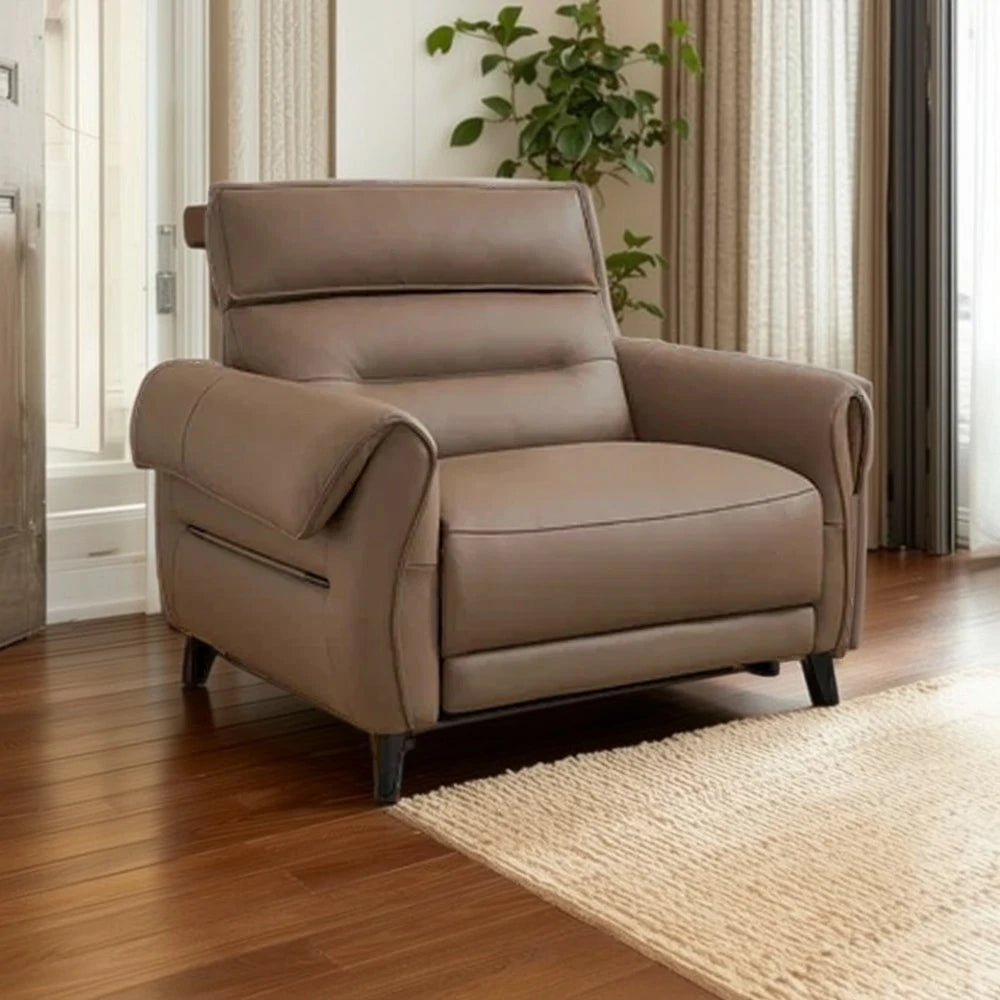 LUXORA 121/196cm Electric Recliner Armchair Flagship Edition Top-Grain Leather 55D High-Resilience Foam Comfort Design - Brown