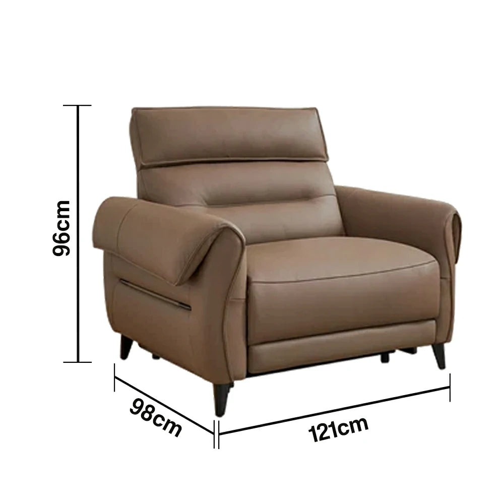 LUXORA 121/196cm Electric Recliner Armchair Flagship Edition Top-Grain Leather 55D High-Resilience Foam Comfort Design - Brown