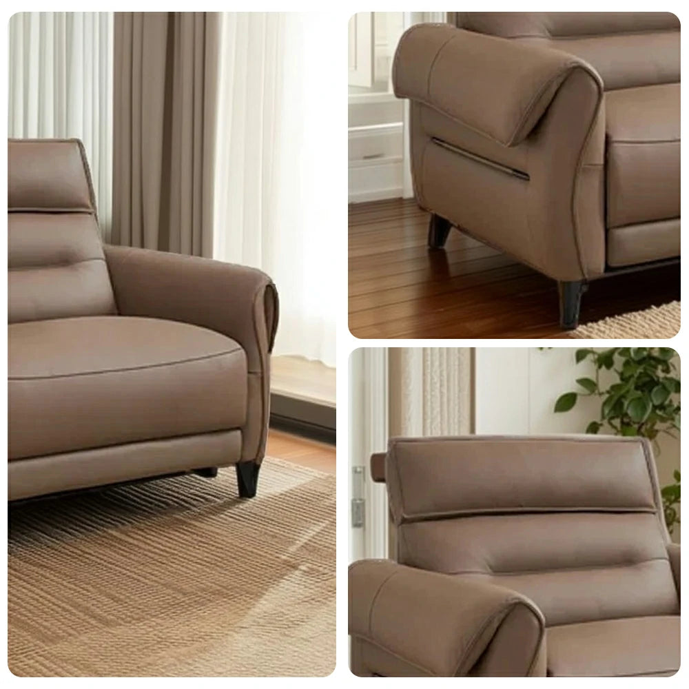 LUXORA 121/196cm Electric Recliner Armchair Flagship Edition Top-Grain Leather 55D High-Resilience Foam Comfort Design - Brown