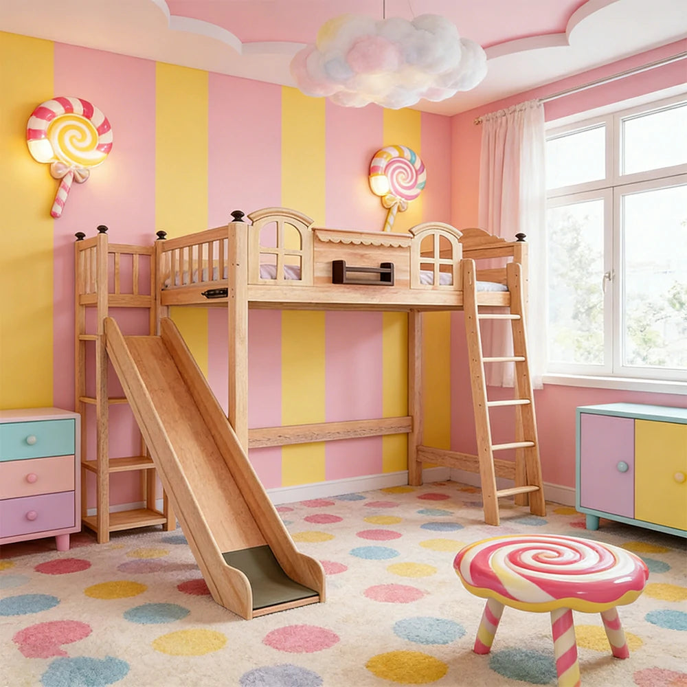 LUXORA 120/135/150cm Kids Slide Bed with Straight Ladder - Safety Guardrail Design, Solid Wood Frame, Natural Wax Oil Eco Finish