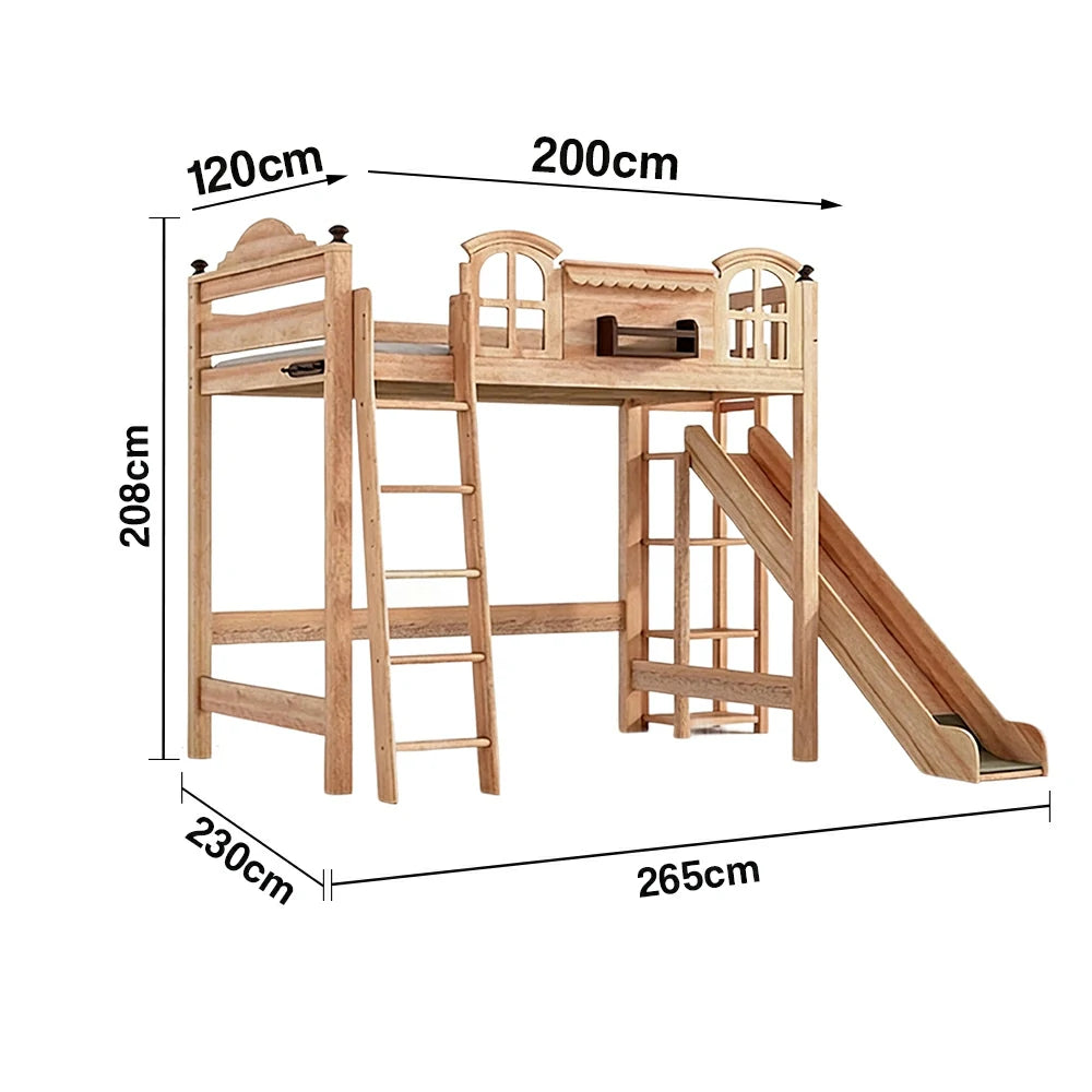 LUXORA 120/135/150cm Kids Slide Bed with Straight Ladder - Safety Guardrail Design, Solid Wood Frame, Natural Wax Oil Eco Finish