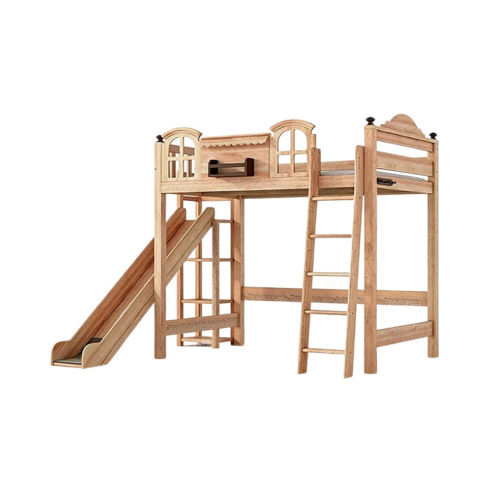 LUXORA 120/135/150cm Kids Slide Bed with Straight Ladder - Safety Guardrail Design, Solid Wood Frame, Natural Wax Oil Eco Finish