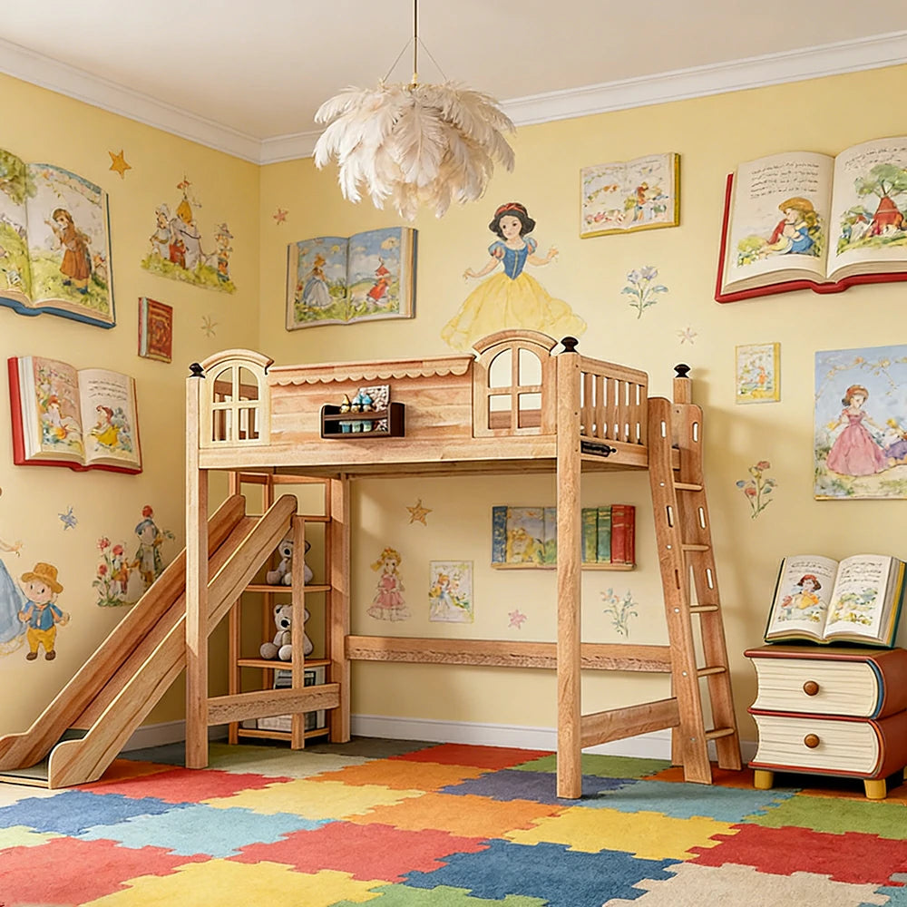 LUXORA 120/135/150cm Kids Slide Bed with Side Ladder - Safety Guardrail Design, Solid Wood Frame, Natural Wax Oil Eco Finish