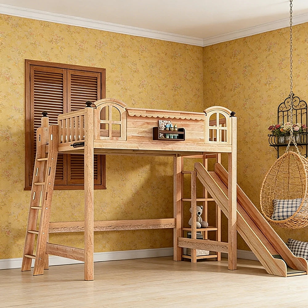 LUXORA 120/135/150cm Kids Slide Bed with Side Ladder - Safety Guardrail Design, Solid Wood Frame, Natural Wax Oil Eco Finish