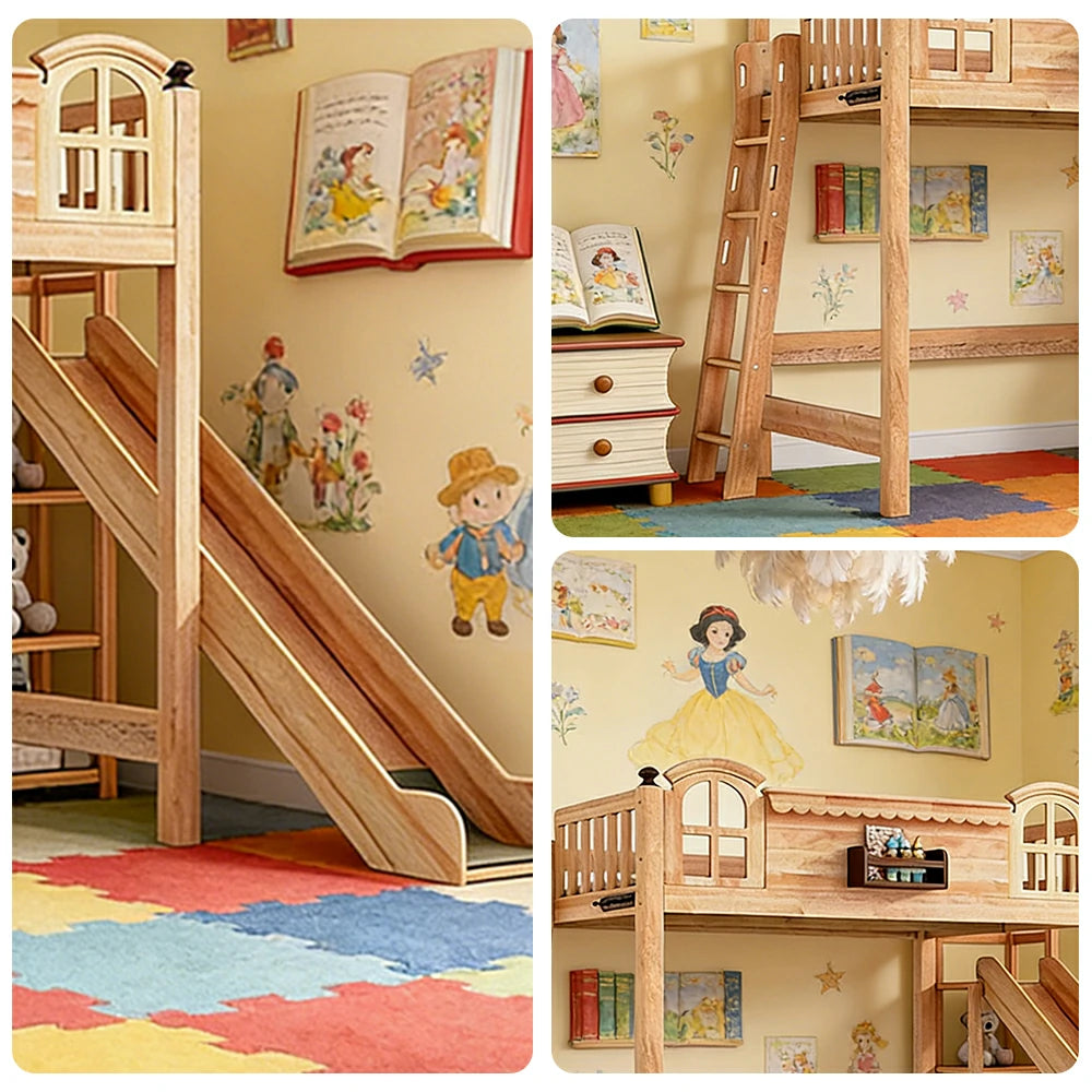 LUXORA 120/135/150cm Kids Slide Bed with Side Ladder - Safety Guardrail Design, Solid Wood Frame, Natural Wax Oil Eco Finish
