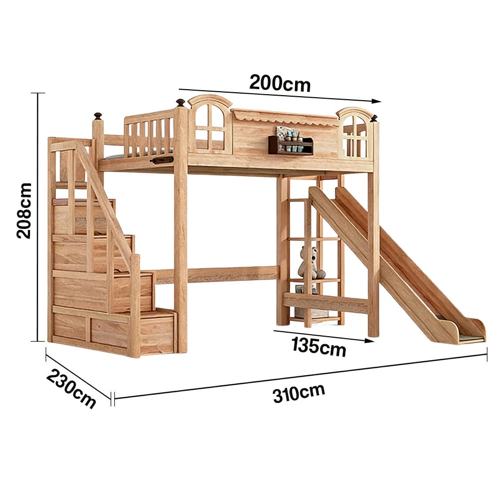 LUXORA 120/135/150cm Kids Slide Bed with Storage Stair - Safety Guardrail Design, Solid Wood Frame, Natural Wax Oil Eco Finish