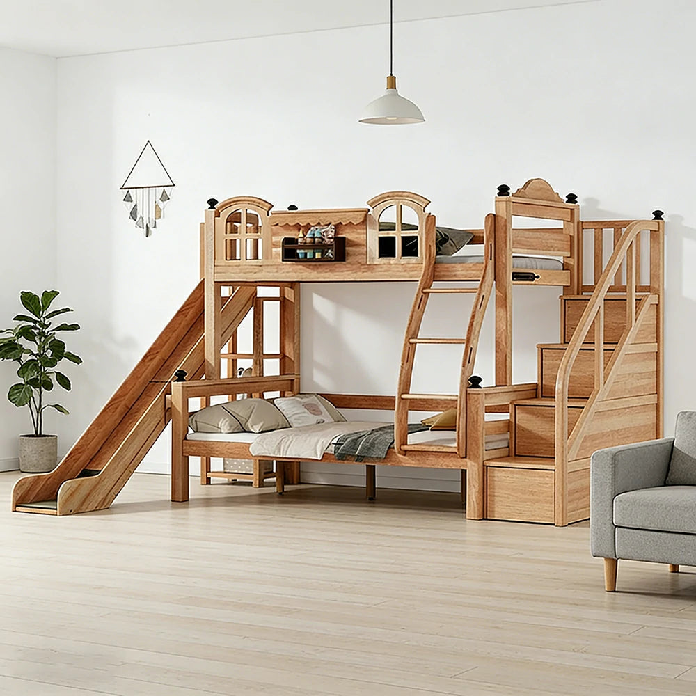 LUXORA 120/135/150cm Kids Slide Bed with Climbing Ladder - All-Round Safety Design, Solid Wood Frame, Low-Odour Natural Wax Oil Finish