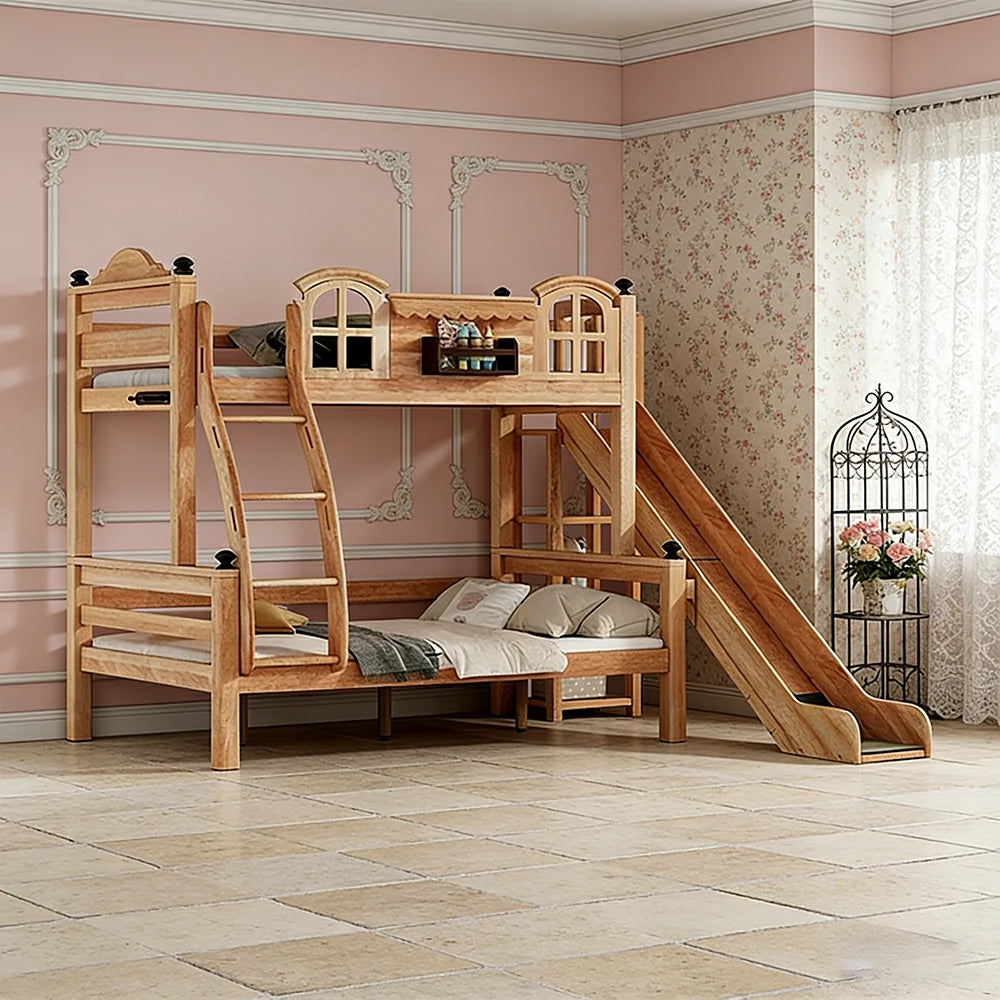 LUXORA 120/135/150cm Kids Slide Bed with Climbing Ladder - All-Round Safety Design, Solid Wood Frame, Low-Odour Natural Wax Oil Finish