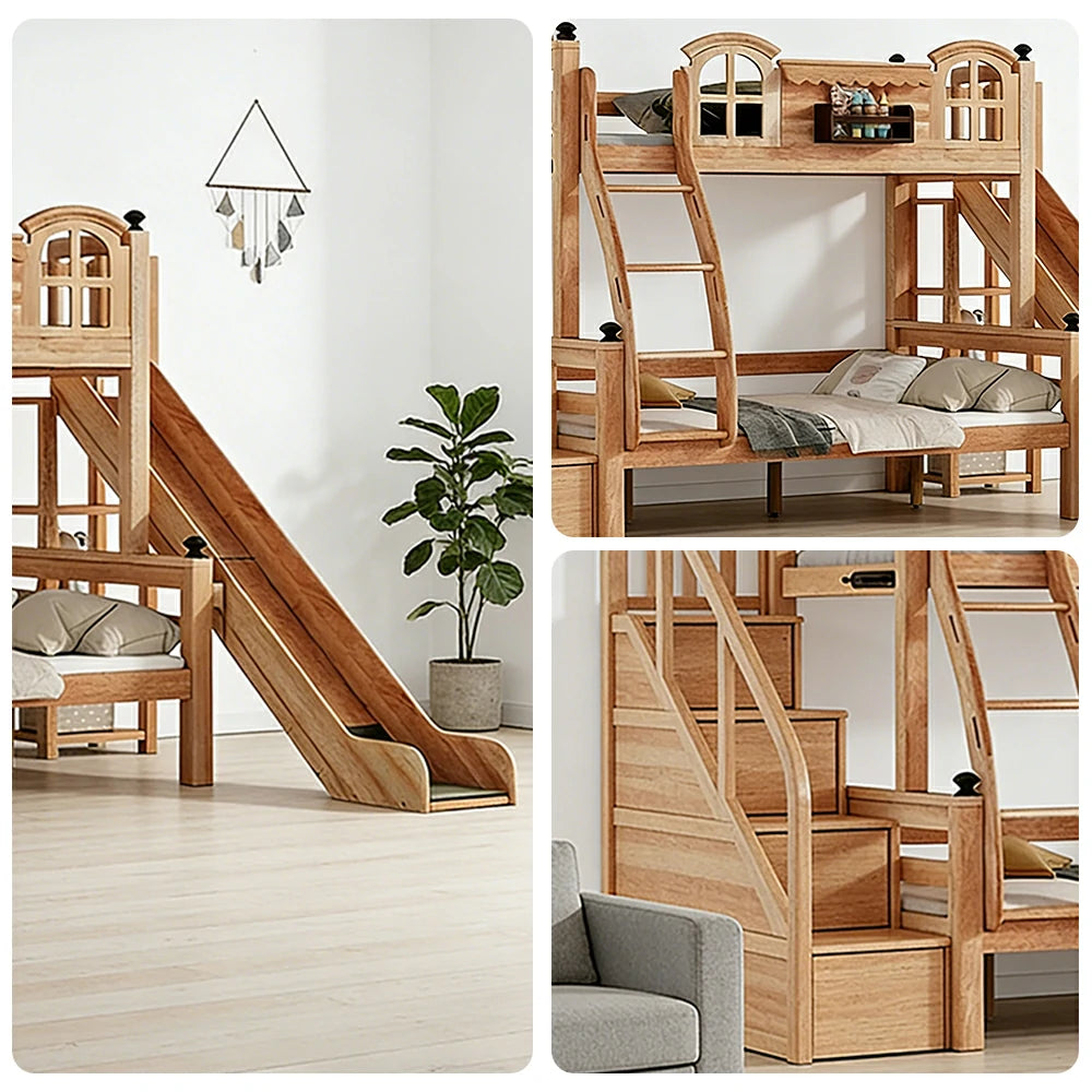 LUXORA 120/135/150cm Kids Slide Bed with Climbing Ladder - All-Round Safety Design, Solid Wood Frame, Low-Odour Natural Wax Oil Finish