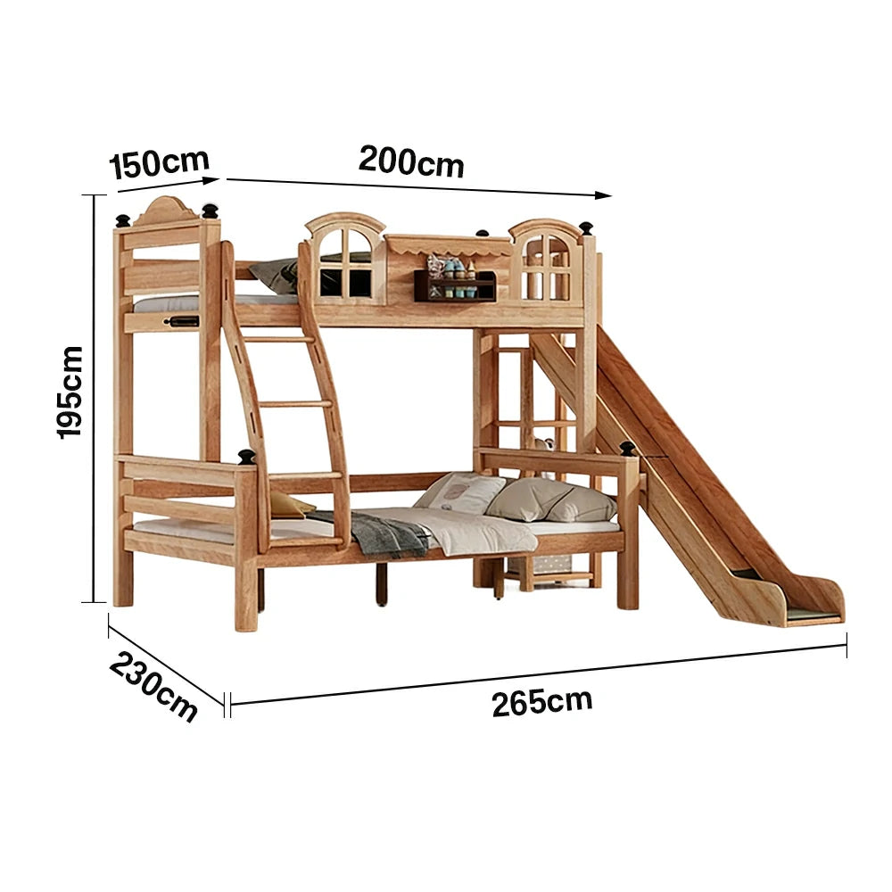 LUXORA 120/135/150cm Kids Slide Bed with Climbing Ladder - All-Round Safety Design, Solid Wood Frame, Low-Odour Natural Wax Oil Finish