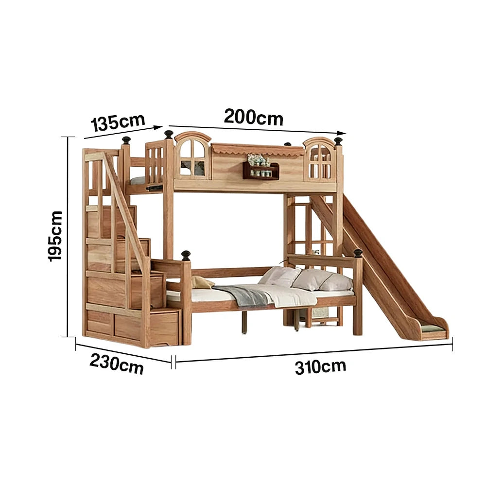LUXORA 120/135/150cm Kids Slide Bed with Storage Stair - All-Round Safety Design, Solid Wood Frame, Low-Odour Natural Wax Oil Finish