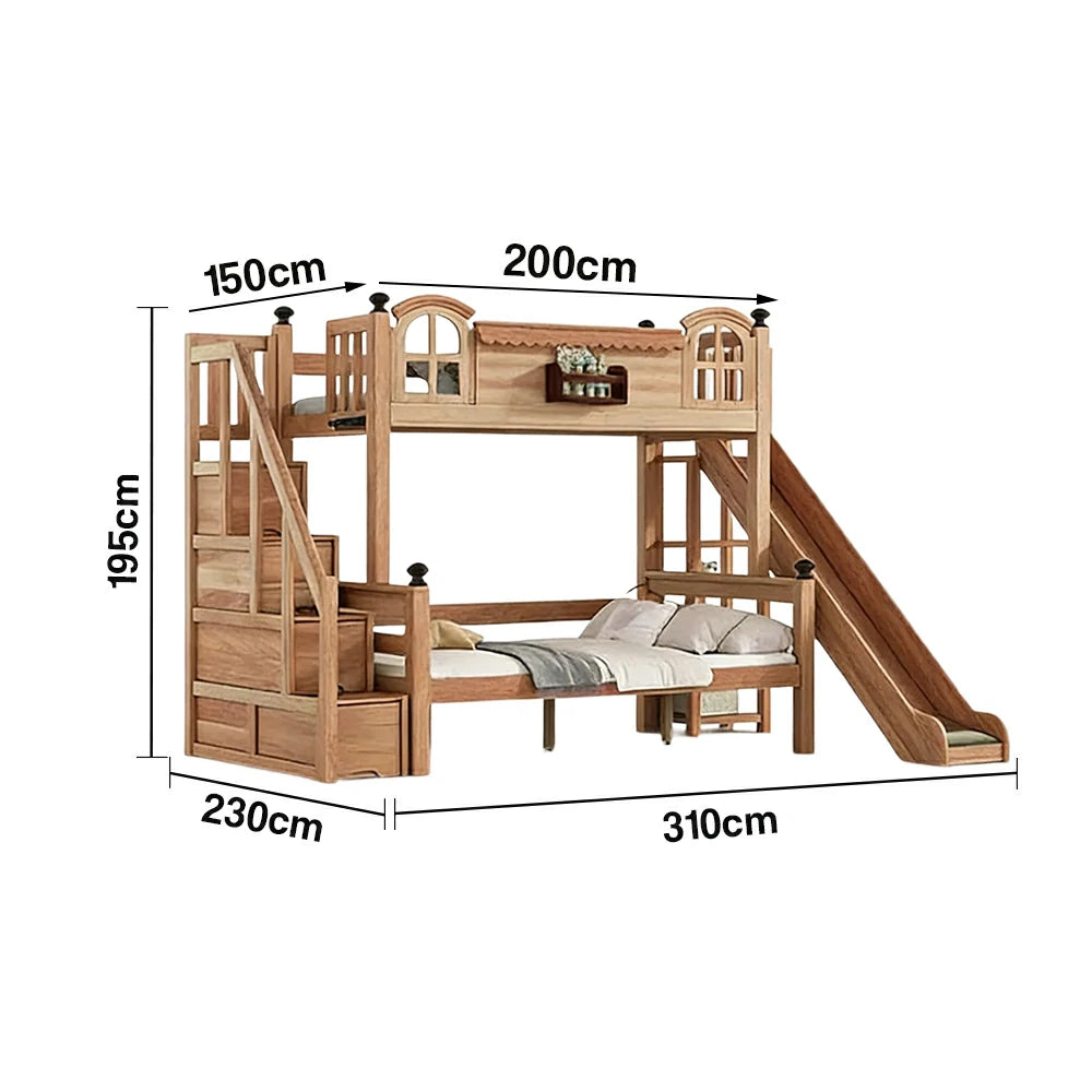 LUXORA 120/135/150cm Kids Slide Bed with Storage Stair - All-Round Safety Design, Solid Wood Frame, Low-Odour Natural Wax Oil Finish