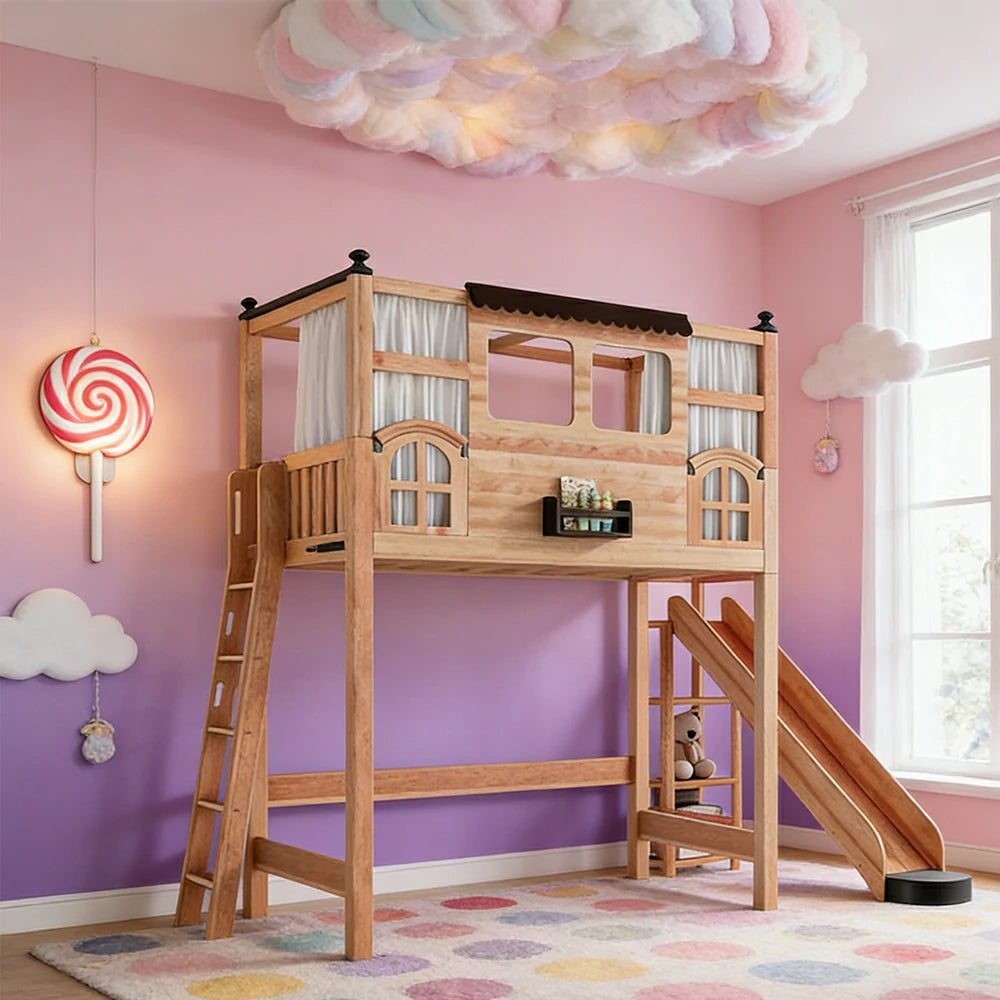 LUXORA 120/135/150cm Kids Slide Bed with Side Ladder - Safe Play & Sleep Design, Solid Wood Frame, Space-Saving Side Ladder Layout