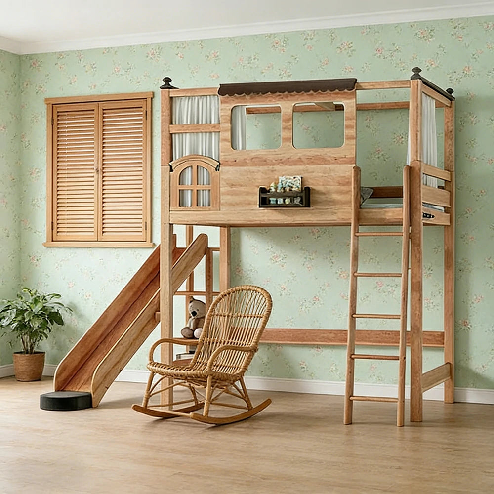 LUXORA 120/135/150cm Kids Slide Bed with Straight Ladder - Safe Play & Sleep Design, Solid Wood Frame, Space-Saving Side Ladder Layout