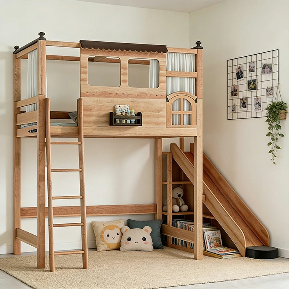 LUXORA 120/135/150cm Kids Slide Bed with Straight Ladder - Safe Play & Sleep Design, Solid Wood Frame, Space-Saving Side Ladder Layout