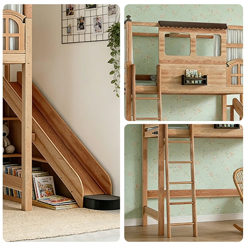 LUXORA 120/135/150cm Kids Slide Bed with Straight Ladder - Safe Play & Sleep Design, Solid Wood Frame, Space-Saving Side Ladder Layout