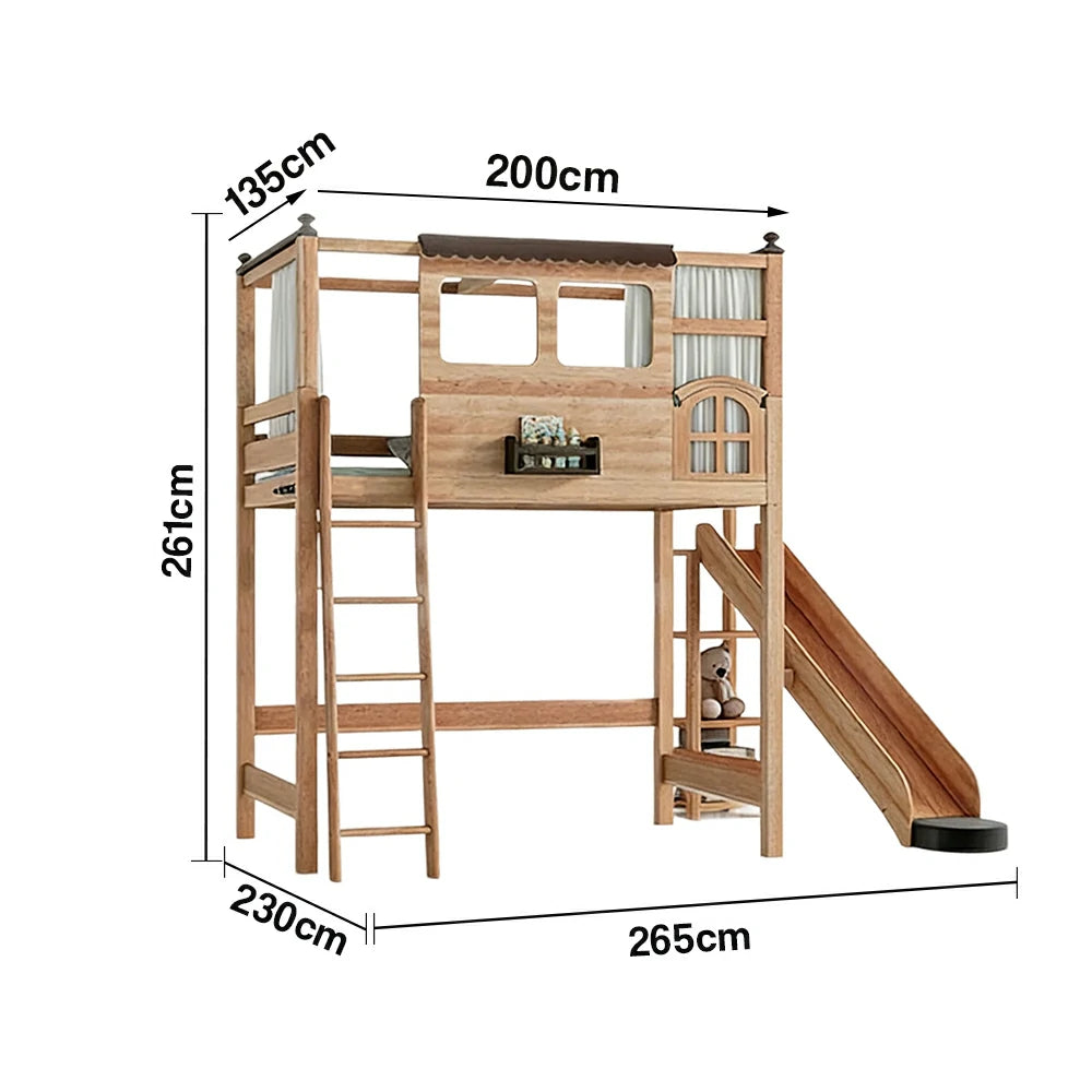 LUXORA 120/135/150cm Kids Slide Bed with Straight Ladder - Safe Play & Sleep Design, Solid Wood Frame, Space-Saving Side Ladder Layout
