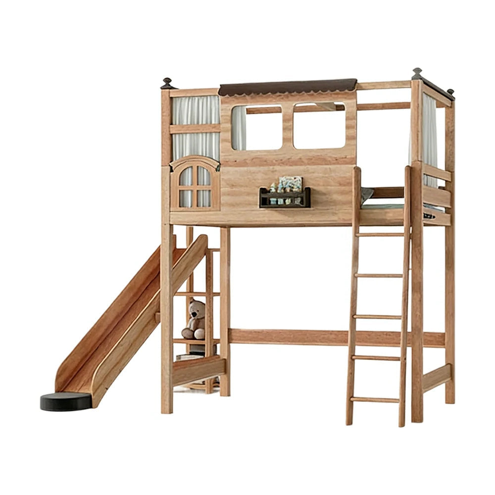 LUXORA 120/135/150cm Kids Slide Bed with Straight Ladder - Safe Play & Sleep Design, Solid Wood Frame, Space-Saving Side Ladder Layout